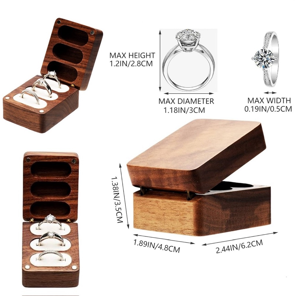 Wooden Ring Box Jewelry Organizer - Brown